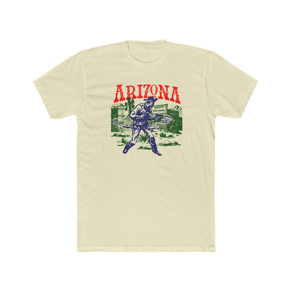 Arizona Wild West Outlaw Ghost Town Gunslinger Western Cowboy Print Men's T-shirt Solid Natural