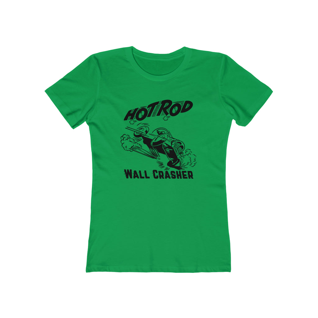 Hot Rod Wall Crasher Racing Ladies Premium Cotton T-shirt in Assorted Colors Solid Kelly Green