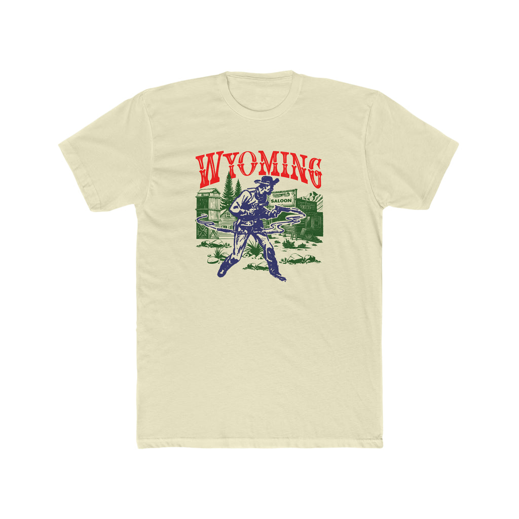Wyoming Wild West Gunslinger Retro Men's Premium Cream Cotton T-shirt Solid Natural