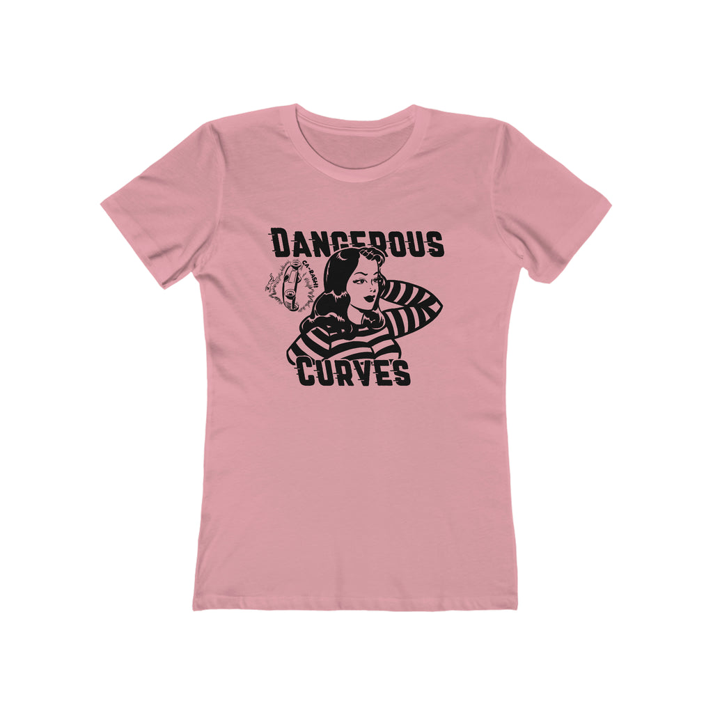 Dangerous Curves Pinup Ladies Premium Cotton T-shirt in Assorted Colors Solid Light Pink