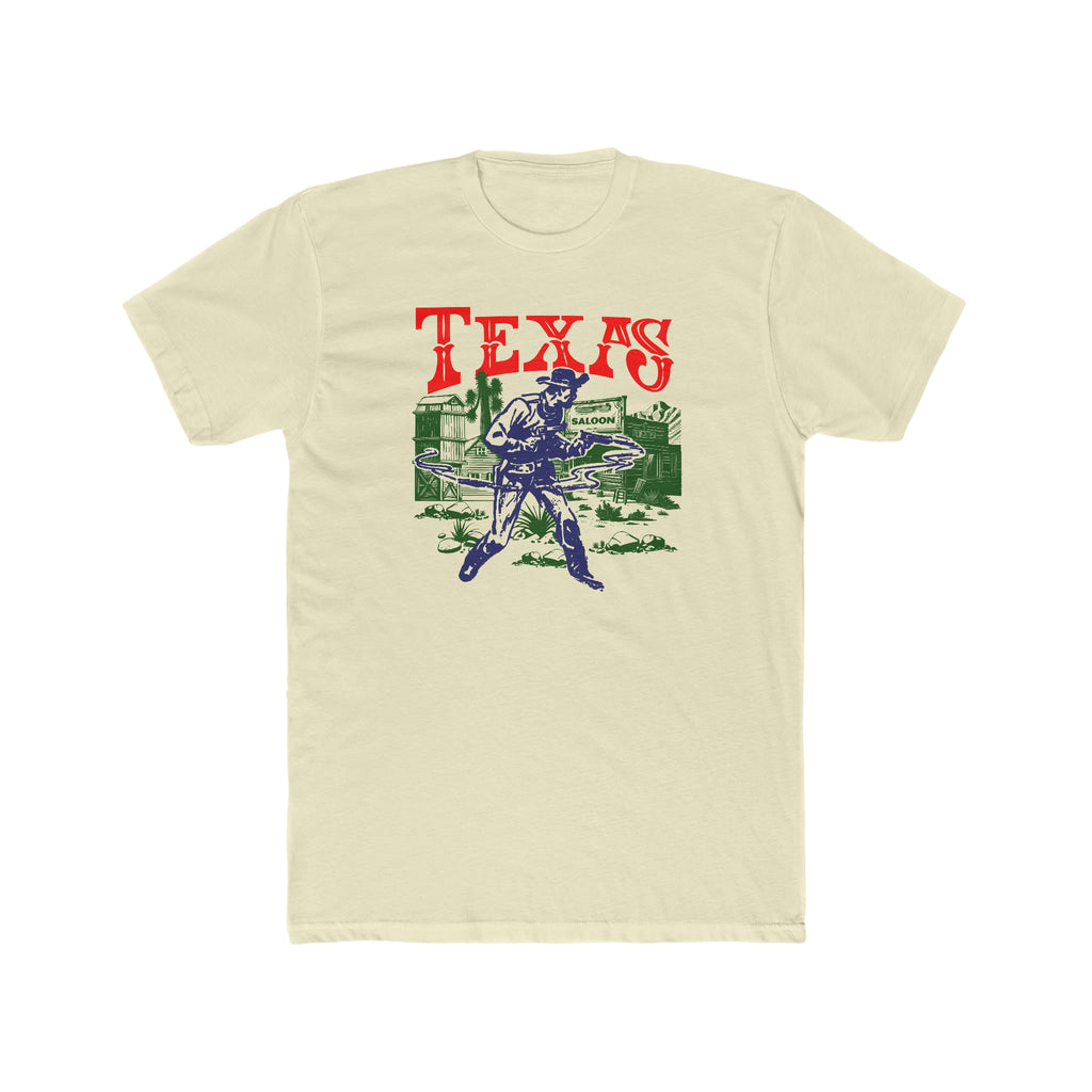 Texas Wild West Gunslinger Retro Men's Premium Cream CottonT-shirt Solid Natural