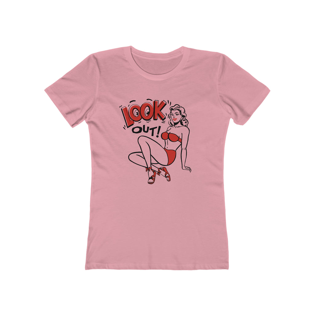 Look Out! Pinup Ladies T-shirt Premium Cream Cotton in 5 Assorted Light Colors Solid Light Pink
